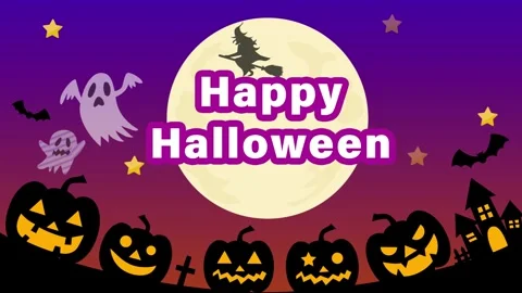(text changeable) Pumpkins and witches celebrating Halloween night 스톡 After Effects