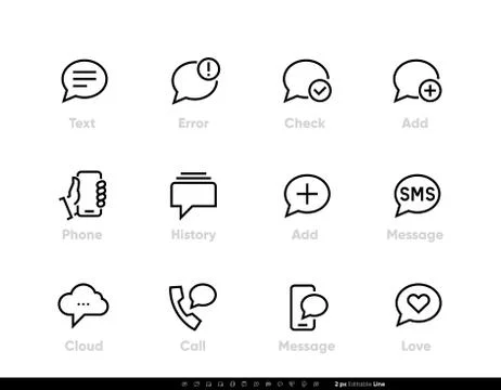 Text Chat Dialog Box icon. History Phone Message, Cloud, Love set editable line Stock Illustration