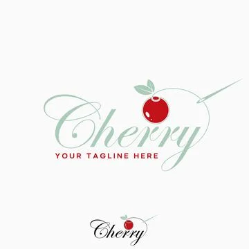 Text Cherry script font needle thread fruit agrculture leaves berry embroidery Stock Illustration