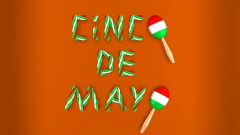 Text Cinco de mayo and two maracas on orange background 3D looped animation Stock Footage 105216637