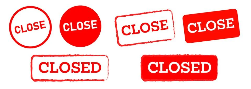 Text closed stamp label circle and square shape sign notice information fin.. Stock Illustration
