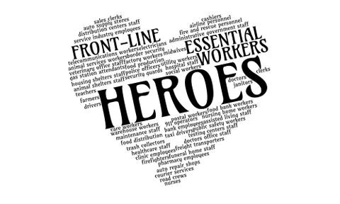 Text cloud heart for essential workers during the Coronavirus pandemic Illustrazione stock