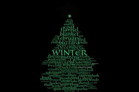 Text cloud, shape of a Christmas tree, concept for winter, xmas holiday season Stock Illustration