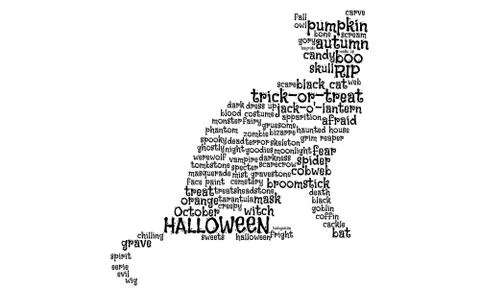 Text cloud, word cloud forms the silhouette of a black cat Stock Illustration