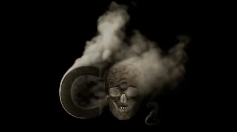 Text co2 with skull smoking on black bg, isolated - object 3D rendering Illustrazione stock