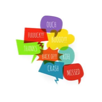 Text colored set speech bubble glitch style Stock Illustration