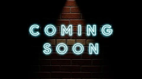 Text coming soon with effect light blue color in wall brick background simple Stock Illustration