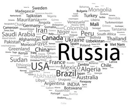 Text concept tag cloud in heart isolated world nations countries Stock Illustration