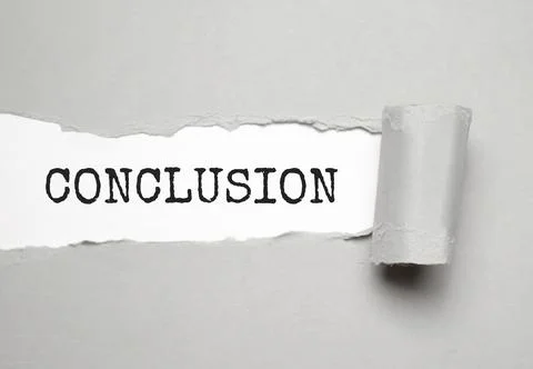 The text CONCLUSION appearing behind torn brown paper Stock Photos