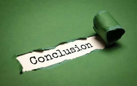 The text CONCLUSION appearing behind torn brown paper Stock Photos
