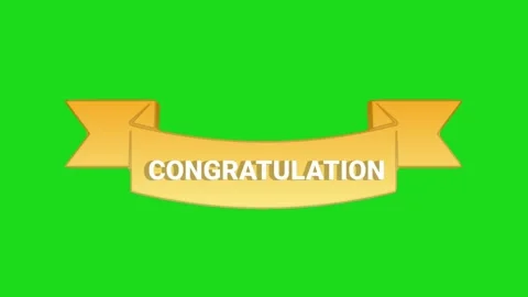 The text "CONGRATULATION" appears above a gold ribbon banner. 2D animation Stock Footage 319896583