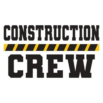 The text CONSTRUCTION CREW appears in black with a single thick horizontal li Ilustración de archivo