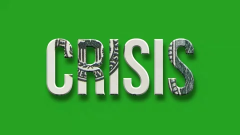 The text crisis  with a background of moving dollars on a green screen. 4K Видео 347713487
