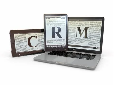 Text crm on screen of laptop, tablet  pc. 3d Stock Illustration