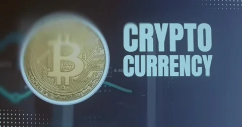 Text Crypto Currency and a Bitcoin golden coin Stock Footage 321764871