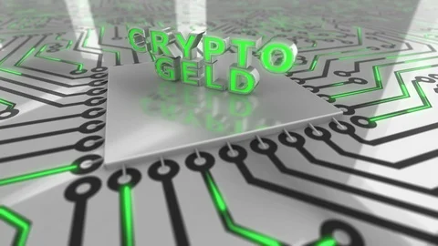 Text “Crypto Geld” landing on a circuit board loop 4K Stock Footage