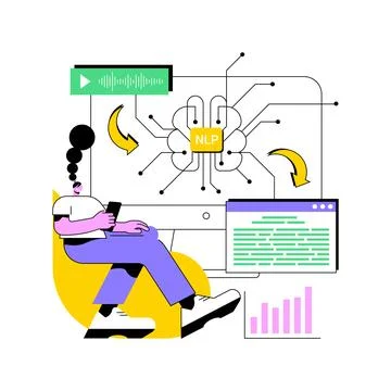Text Data Analysis with NLP abstract concept vector illustration. Illustrazione stock