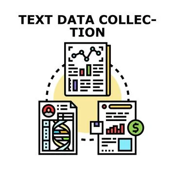 Text data collection process collecting different information types Stock Illustration