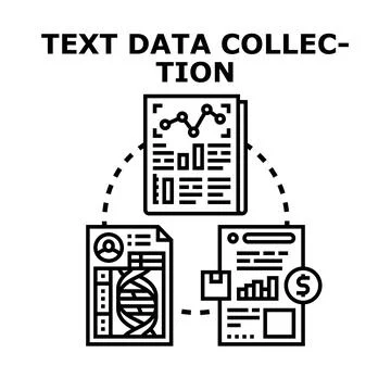 Text data collection process collecting different information types Stock Illustration
