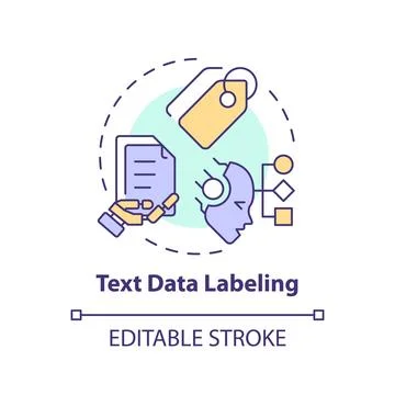 Text data labeling multi color concept icon Stock Illustration