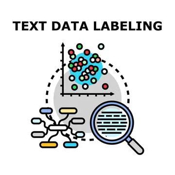 Text data labeling process for machine learning analysis Stock Illustration
