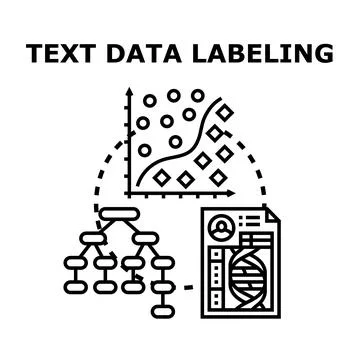 Text data labeling process for machine learning analysis Stock Illustration