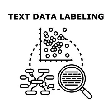 Text data labeling process for machine learning analysis Stock Illustration