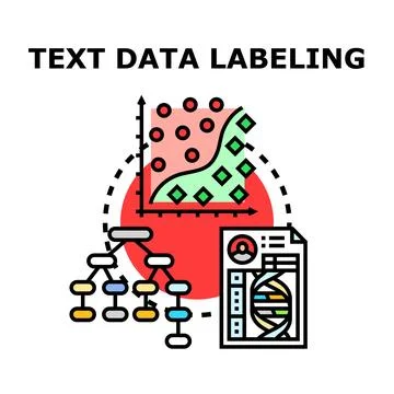 Text data labeling process for machine learning analysis Stock-Illustration