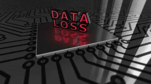 Text “Data loss” landing on a circuit board loop 4K Stock Footage 86415793