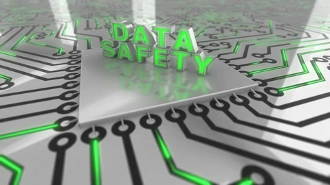 Text “Data safety” landing on a circuit board loop 4K Stock Footage 86230461