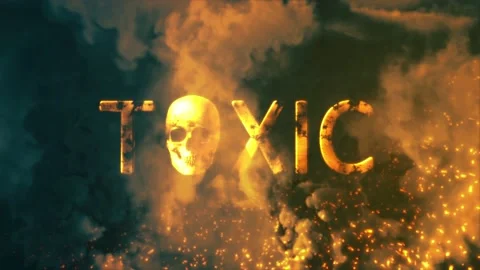 Text defilement with man skull on backdrop with fire and smoke - loop video Stock Footage 218630421