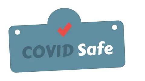 Text design animation Covid Safe on white background. Blue button. Stock Footage 151448240