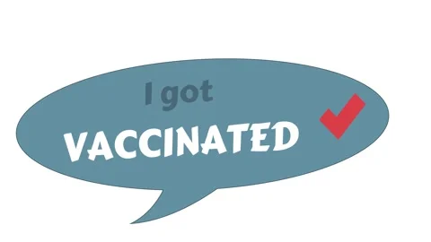 Text design animation I got vaccinated. Blue button.  Animated sign coronavirus Stock Footage 153805747