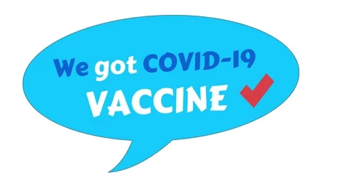 Text design animation We got covid-19 vaccine. Blue button. Illustration Video stock 153503592