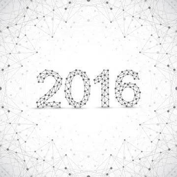 Text design Happy new year 2016. Graphic background molecule and communication Stock Illustration