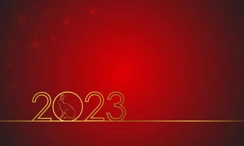 Text design Happy New Year 2023 with gold numbers and a hare on a red backgr Stock Illustration
