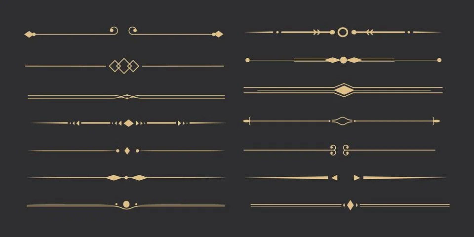 Text devider set, gold line minimal separators, elegant doodlle borders イラスト素材