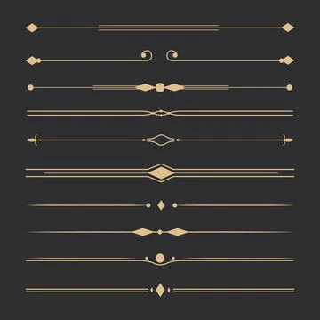 Text devider set, gold line minimal separators, elegant doodlle borders イラスト素材