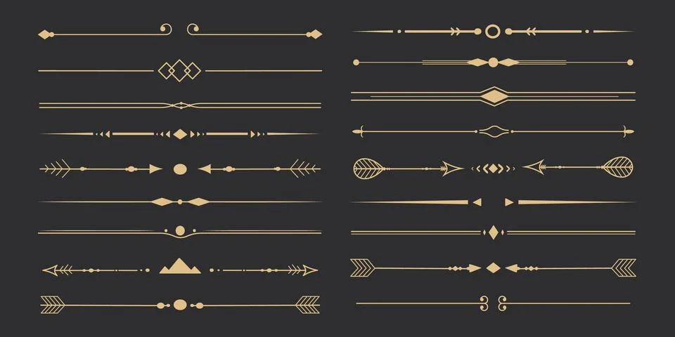 Text devider set, gold line minimal separators, elegant doodlle borders イラスト素材