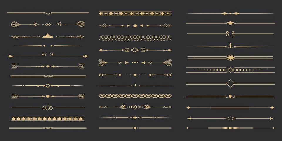 Text devider set, gold line minimal separators, elegant doodlle borders イラスト素材