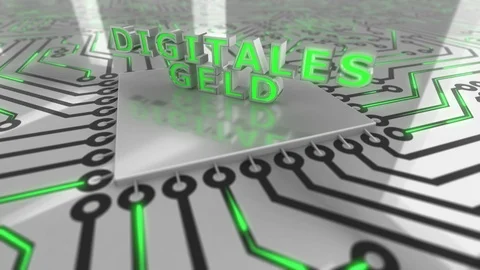 Text “Digitales Geld” landing on a circuit board loop 4K Stock Footage