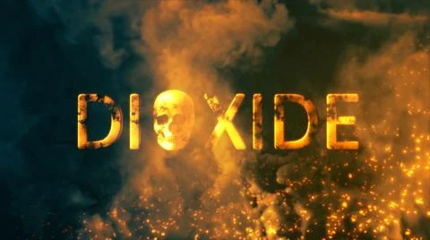 Text dioxide with human skull on bg with fire fire and smoke Stock Illustration