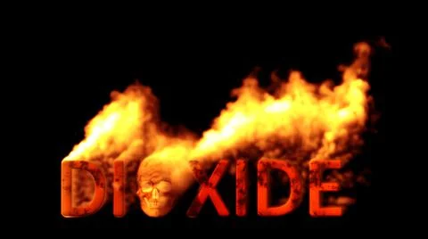 Text dioxide with human skull burning on black backdrop Stock Illustration