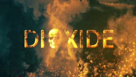 Text dioxide with man skull on background with fire and smoke - loop video Stock Footage 209119968