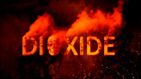 Text dioxide with scary man skull on burning bg - abstract 3D illustration Stock Illustration
