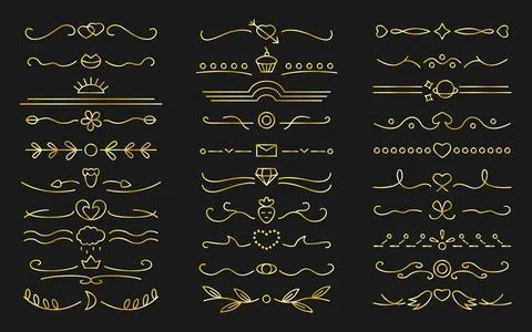 Text divider golden gradient thin line icons set Stock Illustration