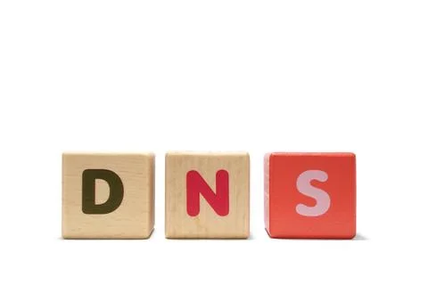 Text DNS Domain Name System on colorful wooden isolated on a white background Stock Photos