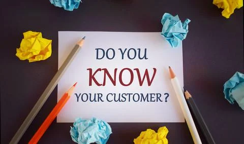 Text do you know your customer on white paper,,paper lobs, pencils. Business Stock Photos