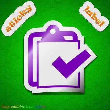 Text document icon sign. Symbol chic colored sticky label on green background Illustrazione stock