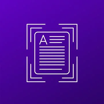Text, document scan icon, character recognition line vector Stock Illustration